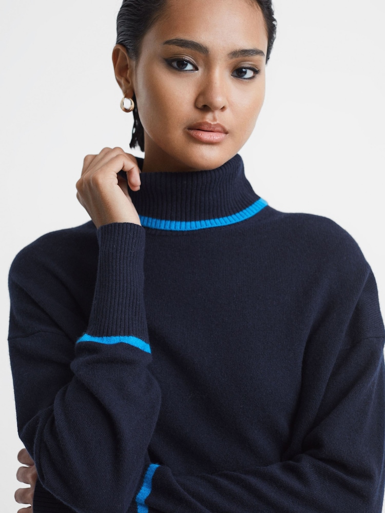 Reiss Navy/Blue Alexis Wool Blend Roll Neck Jumper - Image 1 of 6