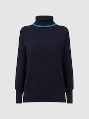 Reiss Navy/Blue Alexis Wool Blend Roll Neck Jumper - Image 2 of 6