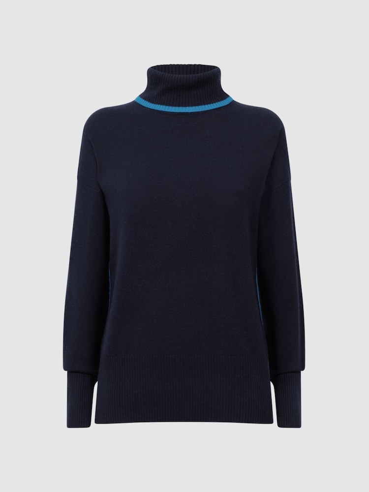 Reiss Navy/Blue Alexis Wool Blend Roll Neck Jumper - Image 2 of 6