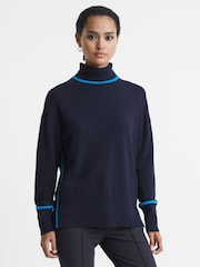 Reiss Navy/Blue Alexis Wool Blend Roll Neck Jumper - Image 5 of 6