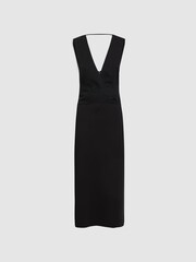 Reiss Black Jayla Fitted Wrap Design Midi Dress - Image 2 of 4
