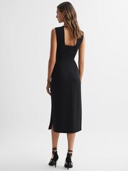 Reiss Black Jayla Fitted Wrap Design Midi Dress - Image 4 of 4