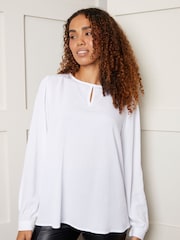 Threadbare White Keyhole Neck Long Sleeve Blouse - Image 1 of 4