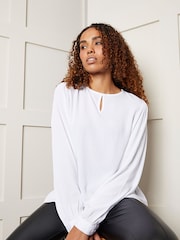 Threadbare White Keyhole Neck Long Sleeve Blouse - Image 3 of 4