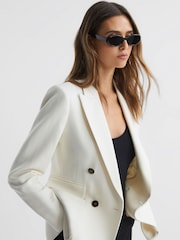 Reiss White Larsson Petite Double Breasted Twill Blazer - Image 1 of 6