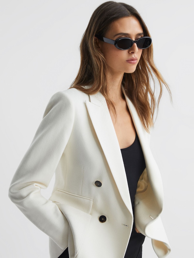 Reiss White Larsson Petite Double Breasted Twill Blazer - Image 1 of 6