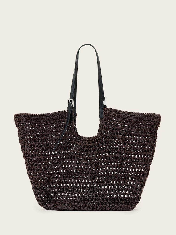AllSaints Red Ara Cotton Knit East/West Tote Bag - Image 2 of 7 AllSaints Red Ara Cotton Knit East/West Tote Bag - Image 2 of 7