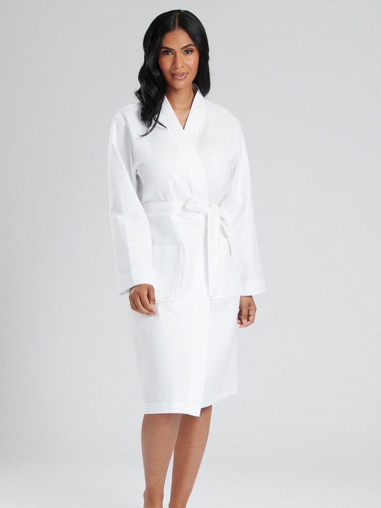Loungeable White 100% Cotton Waffle Robe - Image 1 of 6