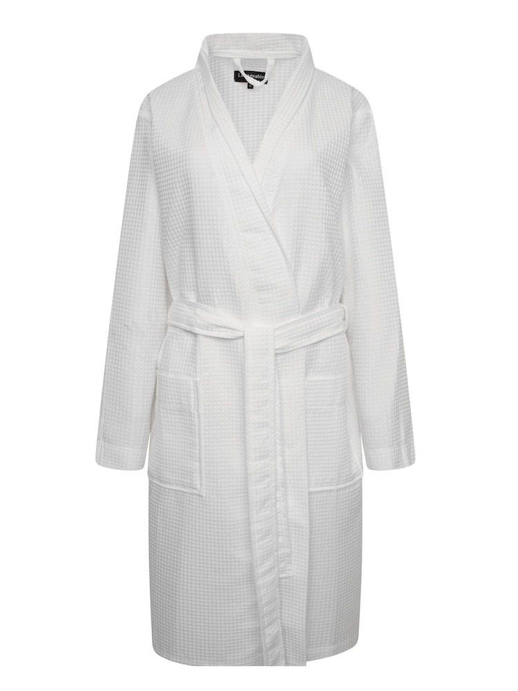 Loungeable White 100% Cotton Waffle Robe - Image 6 of 6