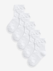 White 5 Pack Cotton Rich Heart Texture Ruffle Ankle Socks - Image 1 of 3