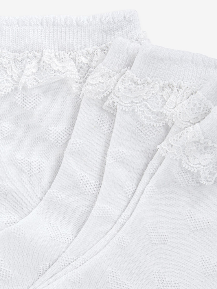 White 5 Pack Cotton Rich Heart Texture Ruffle Ankle Socks - Image 3 of 3