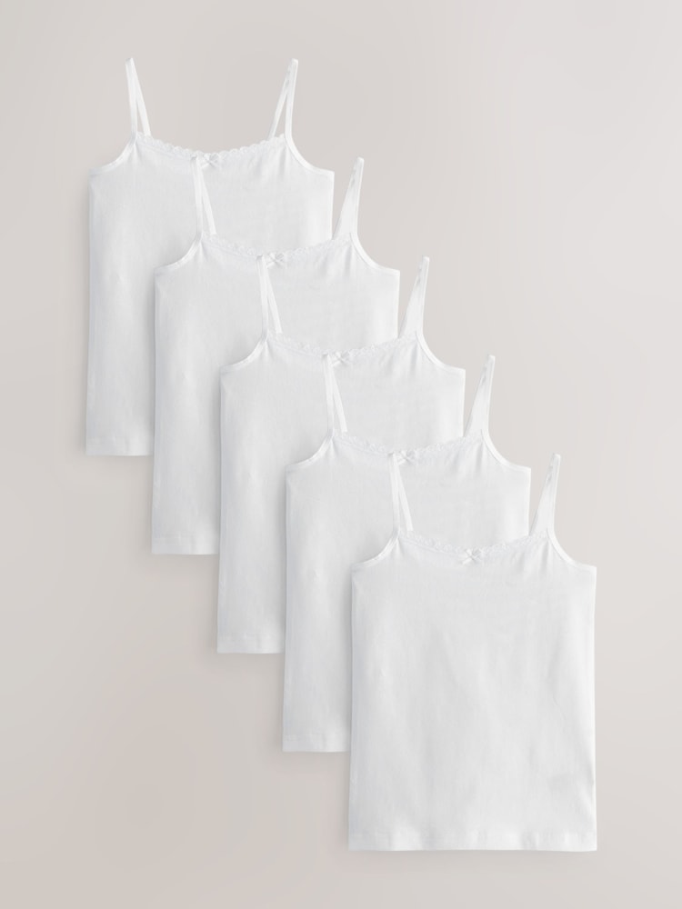 White 5 Pack Lace Trim Cami Vest (1.5-16yrs) - Image 1 of 4 White 5 Pack Lace Trim Cami Vest (1.5-16yrs) - Image 1 of 4