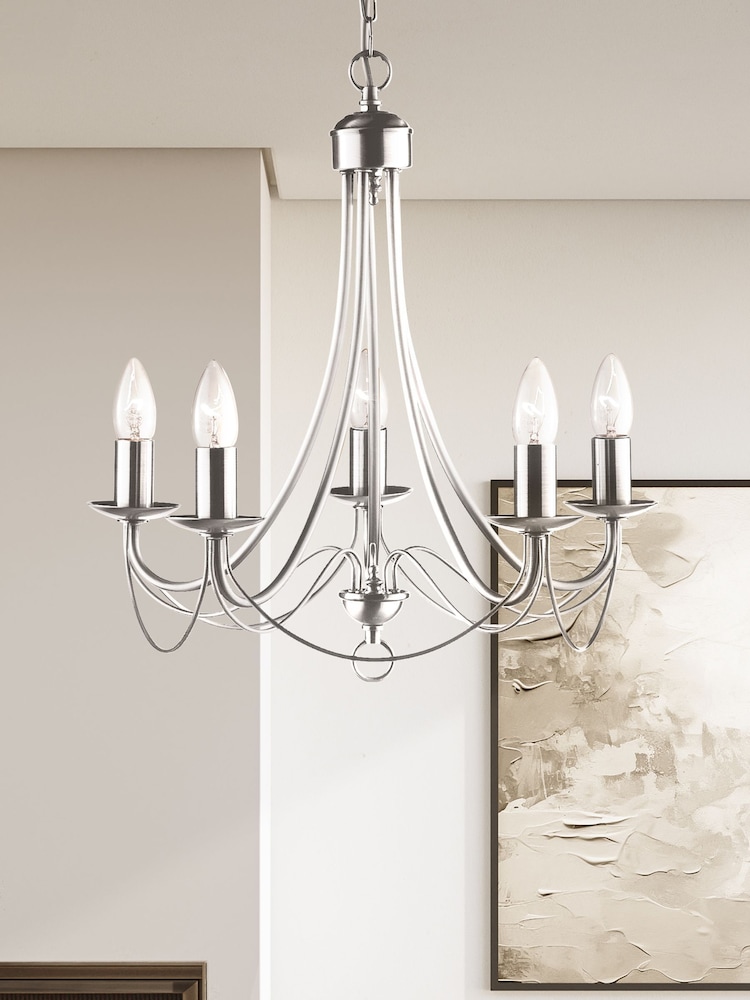 Searchlight Silver Candella 5 Light Chandelier - Image 1 of 4