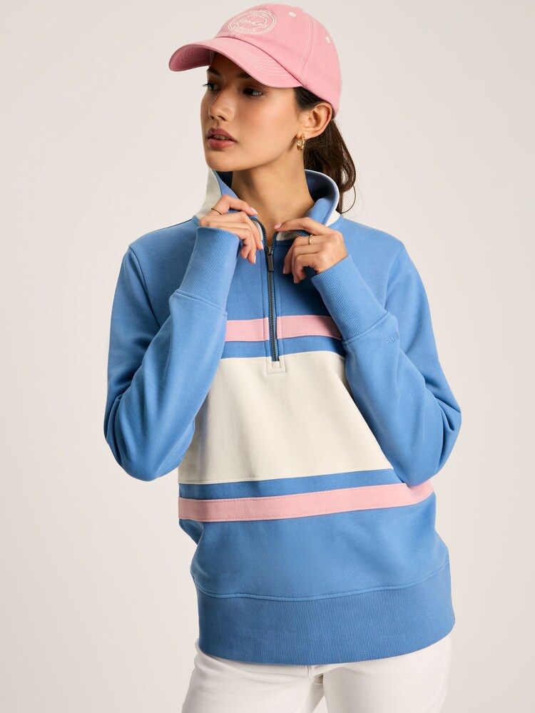 Joules Tadley Blue & White Quarter Zip Sweatshirt - Image 1 of 7