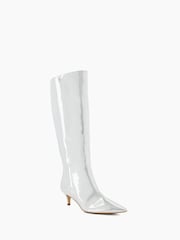 Dune London Silver Smooth Kitten Heel Point Knee-High Boots - Image 1 of 5