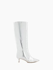 Dune London Silver Smooth Kitten Heel Point Knee-High Boots - Image 3 of 5