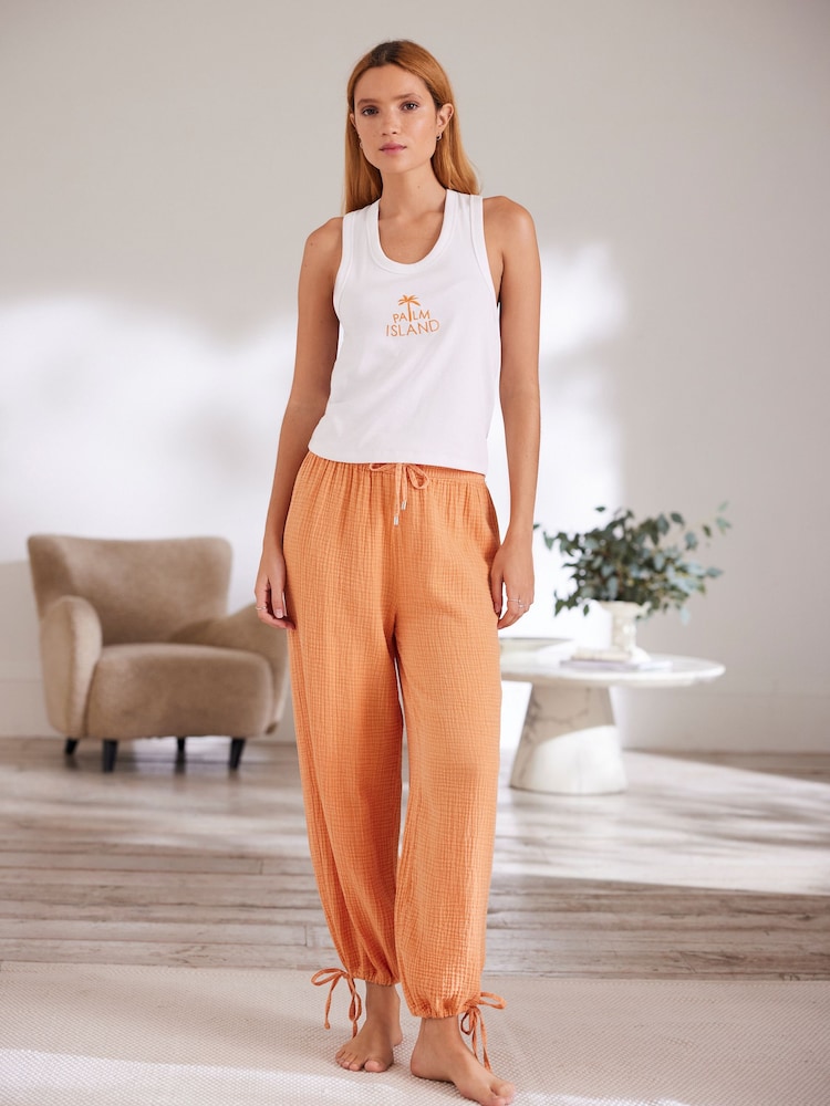 Orange Rib Vest Crinkle Bottom Pyjamas - Image 2 of 9