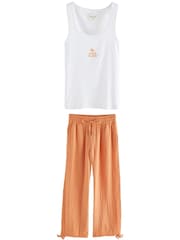 Orange Rib Vest Crinkle Bottom Pyjamas - Image 6 of 9