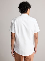 White Slim Fit Trimmed Linen Blend Short Sleeve Shirt - Image 3 of 7