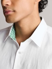 White Slim Fit Trimmed Linen Blend Short Sleeve Shirt - Image 4 of 7