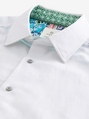White Slim Fit Trimmed Linen Blend Short Sleeve Shirt - Image 6 of 7