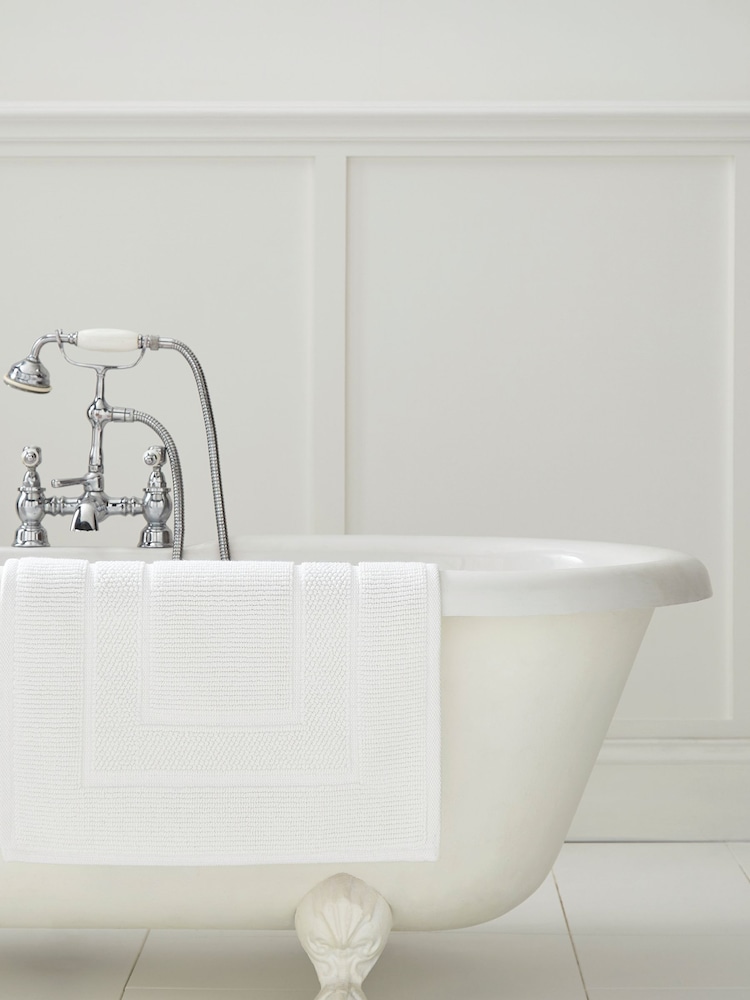 Laura Ashley White Cotton Border 100% Cotton Bath Mat - Image 1 of 2