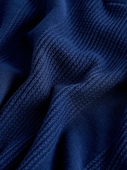 Navy Blue Regular Fit 100% Cotton Knitted Textured Stripe Polo Shirt - Image 7 of 7