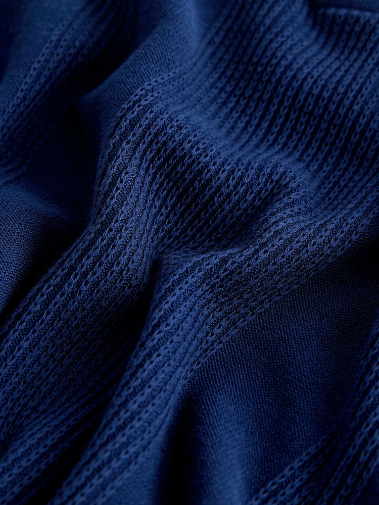 Navy Blue Regular Fit 100% Cotton Knitted Textured Stripe Polo Shirt - Image 7 of 7