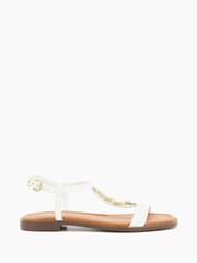Dune London White Lotty Chain T-Bar Flat Sandals - Image 3 of 6