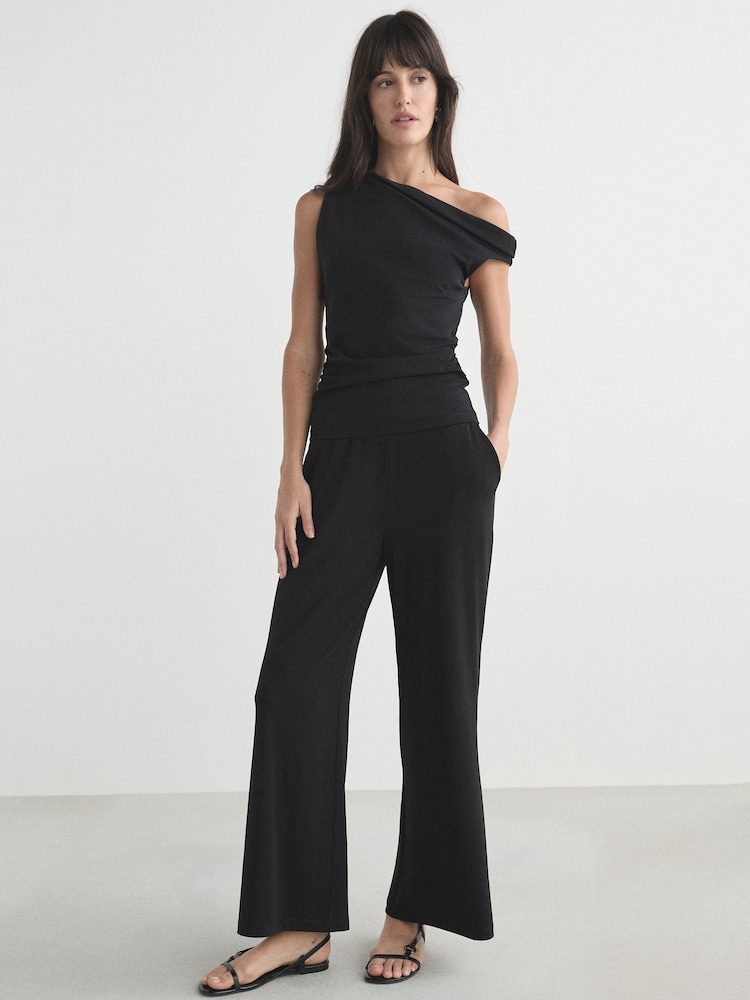 Black Asymmetric Sleeveless Drape Top - Image 2 of 4