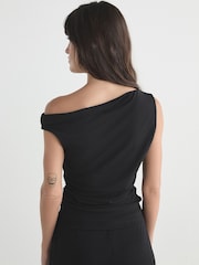 Black Asymmetric Sleeveless Drape Top - Image 3 of 4