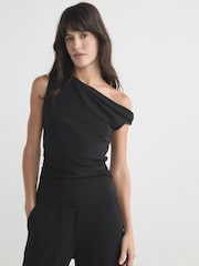 Black Asymmetric Sleeveless Drape Top - Image 4 of 4