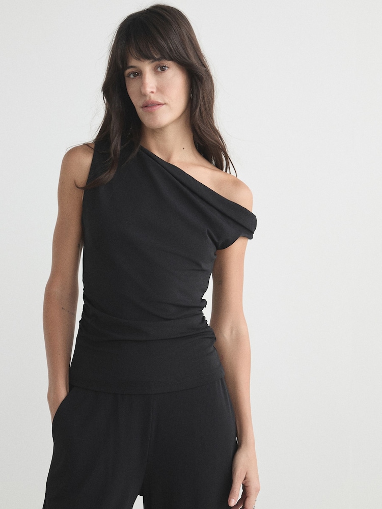 Black Asymmetric Sleeveless Drape Top - Image 4 of 4