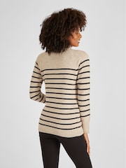 JoJo Maman Bébé Oatmeal Stripe Button Shoulder Maternity & Nursing Jumper - Image 2 of 4