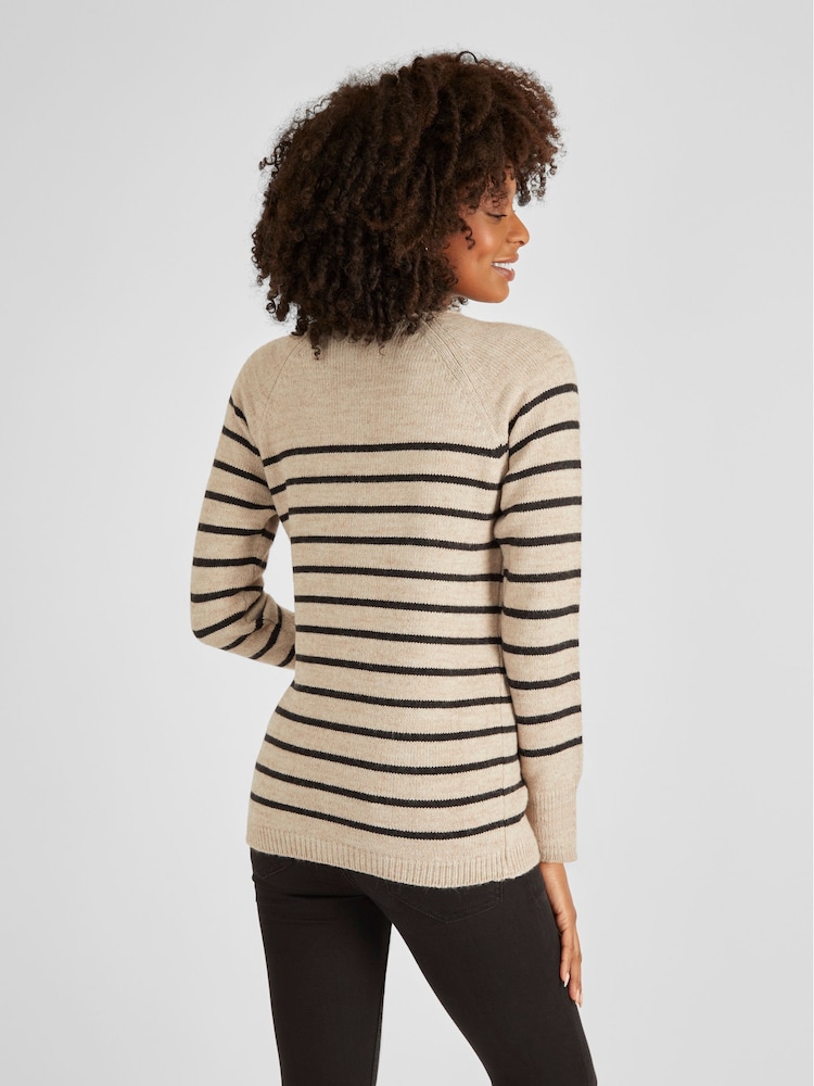 JoJo Maman Bébé Oatmeal Stripe Button Shoulder Maternity & Nursing Jumper - Image 2 of 4