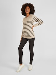 JoJo Maman Bébé Oatmeal Stripe Button Shoulder Maternity & Nursing Jumper - Image 3 of 4