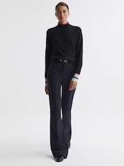 Reiss Pink/Navy Kristen Fitted Merino Wool Funnel Neck Top - Image 3 of 5