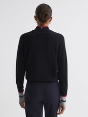 Reiss Pink/Navy Kristen Fitted Merino Wool Funnel Neck Top - Image 5 of 5