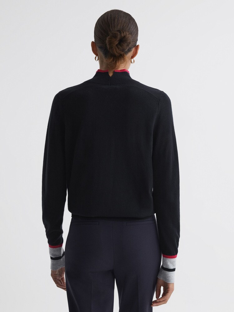 Reiss Pink/Navy Kristen Fitted Merino Wool Funnel Neck Top - Image 5 of 5