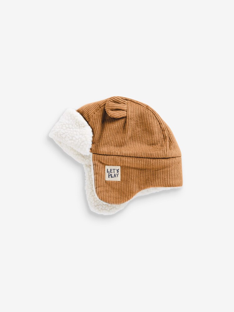 Neutral Corduroy Bear Trapper Hat (3mths-6yrs) - Image 1 of 4