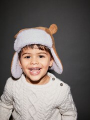 Neutral Corduroy Bear Trapper Hat (3mths-6yrs) - Image 2 of 4