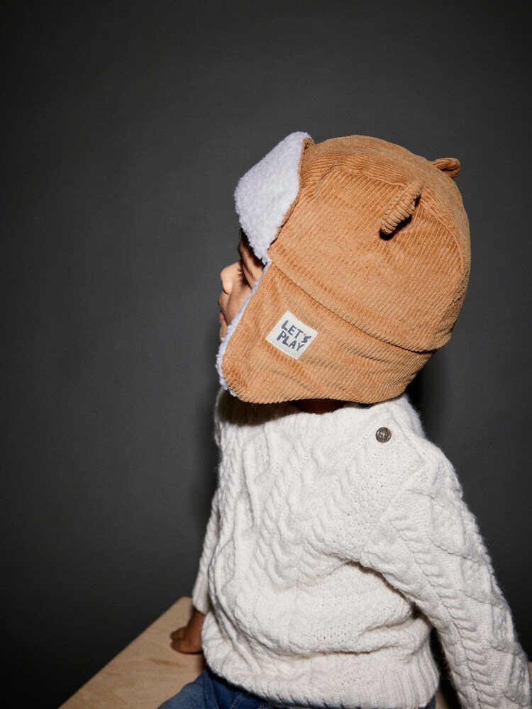 Neutral Corduroy Bear Trapper Hat (3mths-6yrs) - Image 3 of 4