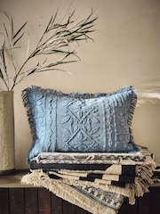French Connection Slate Blue Elmwood Distressed Tufted Cushion - Image 1 of 4