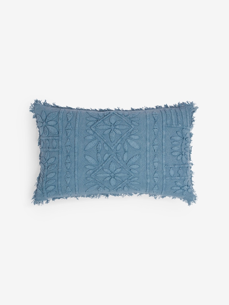 French Connection Slate Blue Elmwood Distressed Tufted Cushion - Image 3 of 4