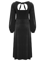 Pour Moi Black Charlotte Tie Back Stretch Velvet Long Sleeve Midi Dress - Image 4 of 4