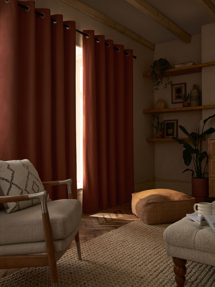 Orange Blackout/Thermal Cotton Eyelet Curtains - Image 2 of 7