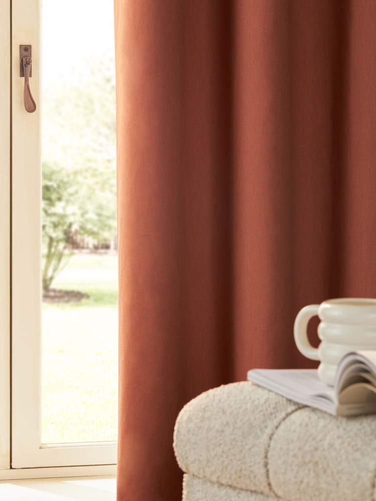 Orange Blackout/Thermal Cotton Eyelet Curtains - Image 5 of 7
