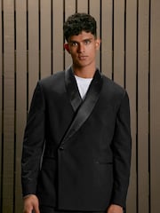 Black EDIT Relaxed Wrap Front Tuxedo Jacket - Image 1 of 18