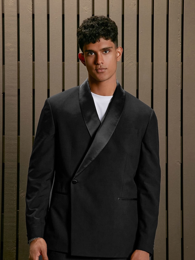 Black EDIT Relaxed Wrap Front Tuxedo Jacket - Image 1 of 18