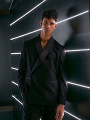 Black EDIT Relaxed Wrap Front Tuxedo Jacket - Image 8 of 18